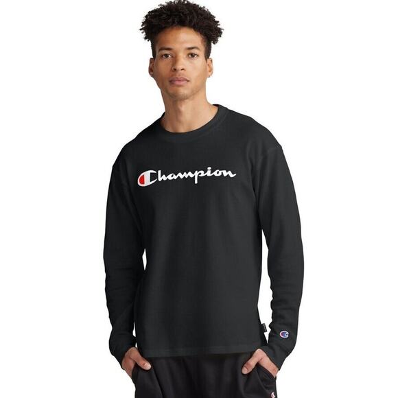 Champion Men's Black Cotton Blend Waffle Thermal Long Sleeve Shirt Plus Size 2XL - Picture 1 of 4